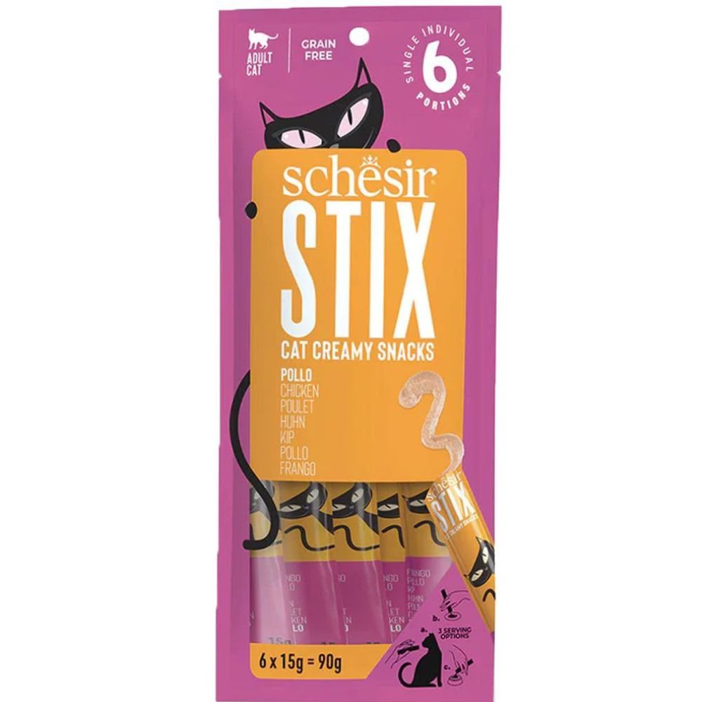 1 شيزر, Schesir, ستيكس, Stix, مكافآت قطط, كريمة قطط, سناك قطط