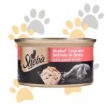 شيبا تونة مع السلمون بالمرق | Sheba Tuna and Salmon in Gravy - طعام قطط رطب فاخر، قطع تونة وسلمون في مرق غني