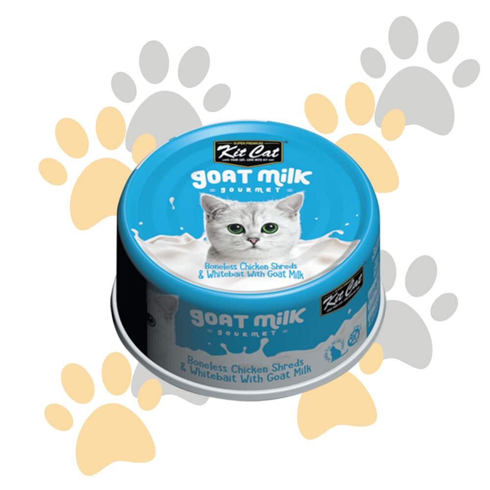 2 كيت كات جورميه بحليب الماعز - قطع دجاج ووايت بيت | Kit Cat Goat Milk Gourmet - Boneless Chicken Shreds & Whitebait - أكل قطط بحليب الماعز والوايت بيت، سهل الهضم وخالي من الحبوب في مصر