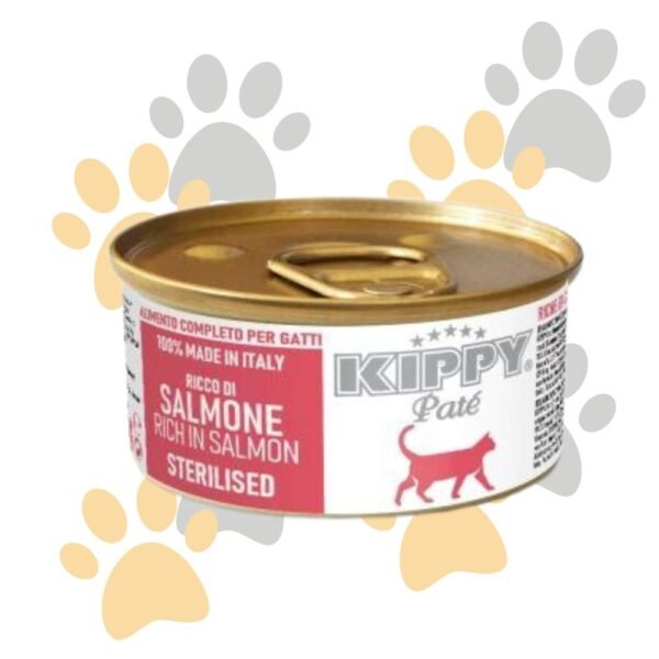 كيبي باتيه غني بالسلمون للقطط المعقمة | Kippy Paté Rich in Salmon Sterilised - طعام قطط رطب كامل صنع في إيطاليا، غني بالأوميغا
