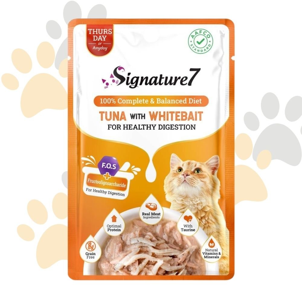 سجنتشر 7 طعام رطب بالتونة والوايت بيت للهضم الصحي (الخميس) | Signature7 Pouch Tuna with Whitebait - أكل قطط طبيعي لدعم الهضم في مصر سجنتشر 7 طعام رطب بالتونة والوايت بيت للهضم الصحي (الخميس) | Signature7 Pouch Tuna with Whitebait - أكل قطط طبيعي لدعم الهضم في مصر