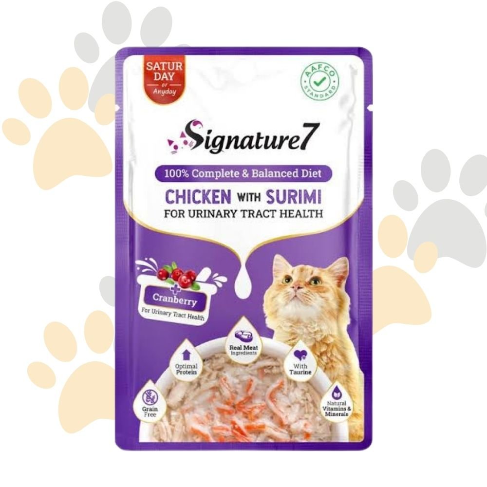 سجنتشر 7 طعام رطب بالدجاج والسوريمي لصحة المسالك البولية (السبت) | Signature7 Pouch Chicken with Surimi - أكل قطط طبيعي للعناية البولية في مصر سجنتشر 7 طعام رطب بالدجاج والسوريمي لصحة المسالك البولية (السبت) | Signature7 Pouch Chicken with Surimi - أكل قطط طبيعي للعناية البولية في مصر