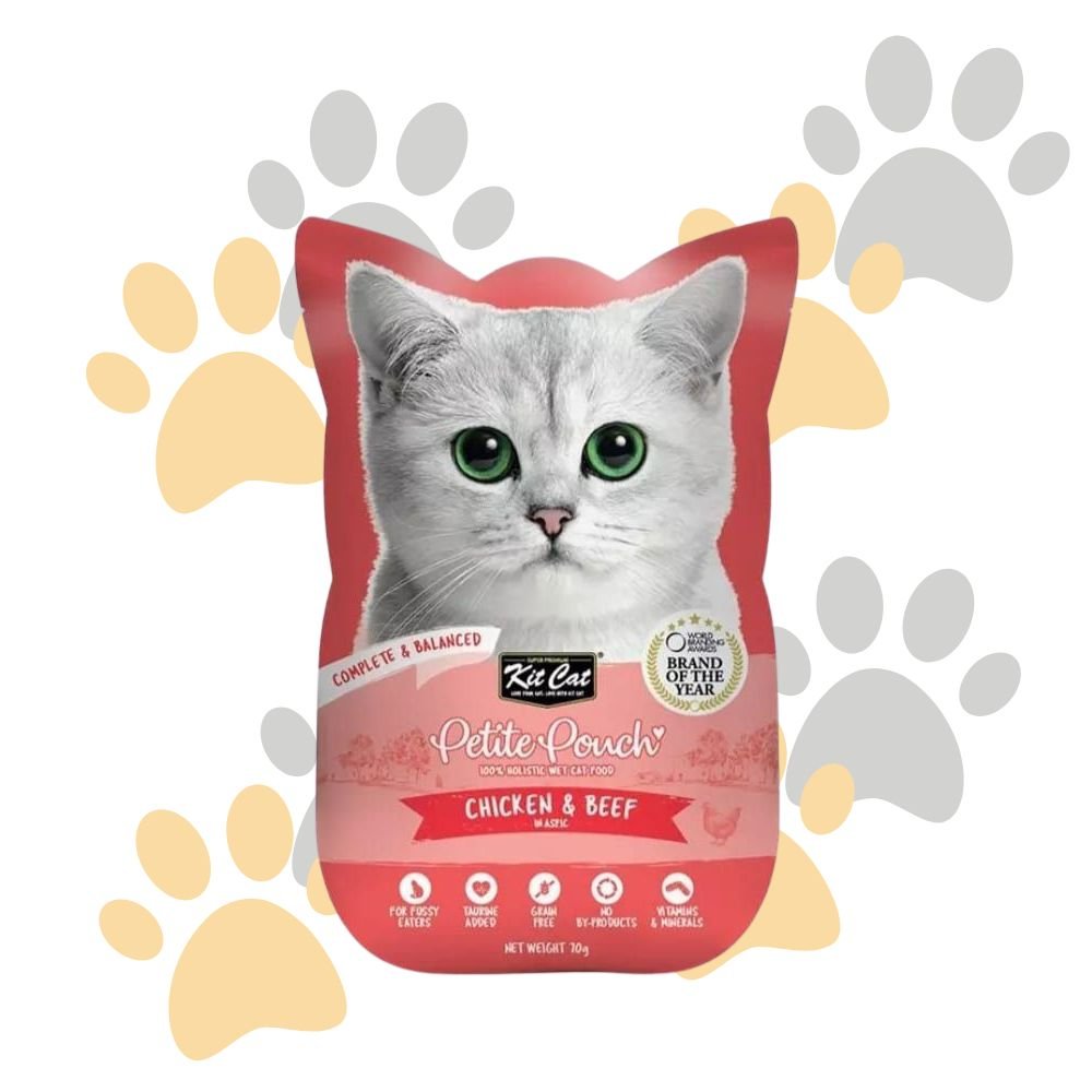 كيت كات بيتيت باوتش دجاج ولحم بقري في الأسبك | Kit Cat Petite Pouch Chicken & Beef in Aspic - طعام قطط رطب كامل، خالي من الحبوب للقطط الانتقائية كيت كات بيتيت باوتش دجاج ولحم بقري في الأسبك | Kit Cat Petite Pouch Chicken & Beef in Aspic - طعام قطط رطب كامل، خالي من الحبوب للقطط الانتقائية