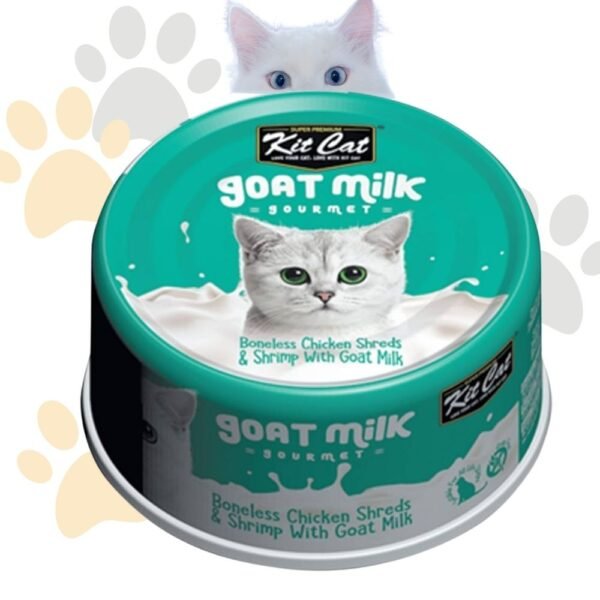 كيت كات جورميه بحليب الماعز - قطع دجاج وجمبري | Kit Cat Goat Milk Gourmet - Boneless Chicken Shreds & Shrimp - أكل قطط بحليب الماعز والجمبري، سهل الهضم وخالي من الحبوب في مصر