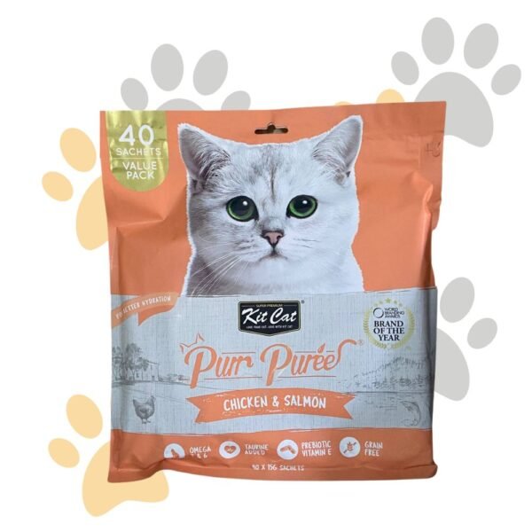 كيت كات بيوريه دجاج وسلمون عبوة اقتصادية (40 كيس) | Kit Cat Purr Puree Chicken & Salmon Value Pack - مكافآت قطط كريمية للترطيب وصحة الفرو في مصر