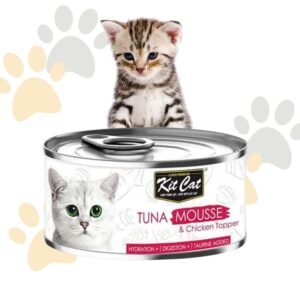 كيت كات موس التونة مع قطع الدجاج | Kit Cat Tuna Mousse & Chicken Topper - طعام قطط رطب، موس ناعم للترطيب والهضم، مدعم بالتورين