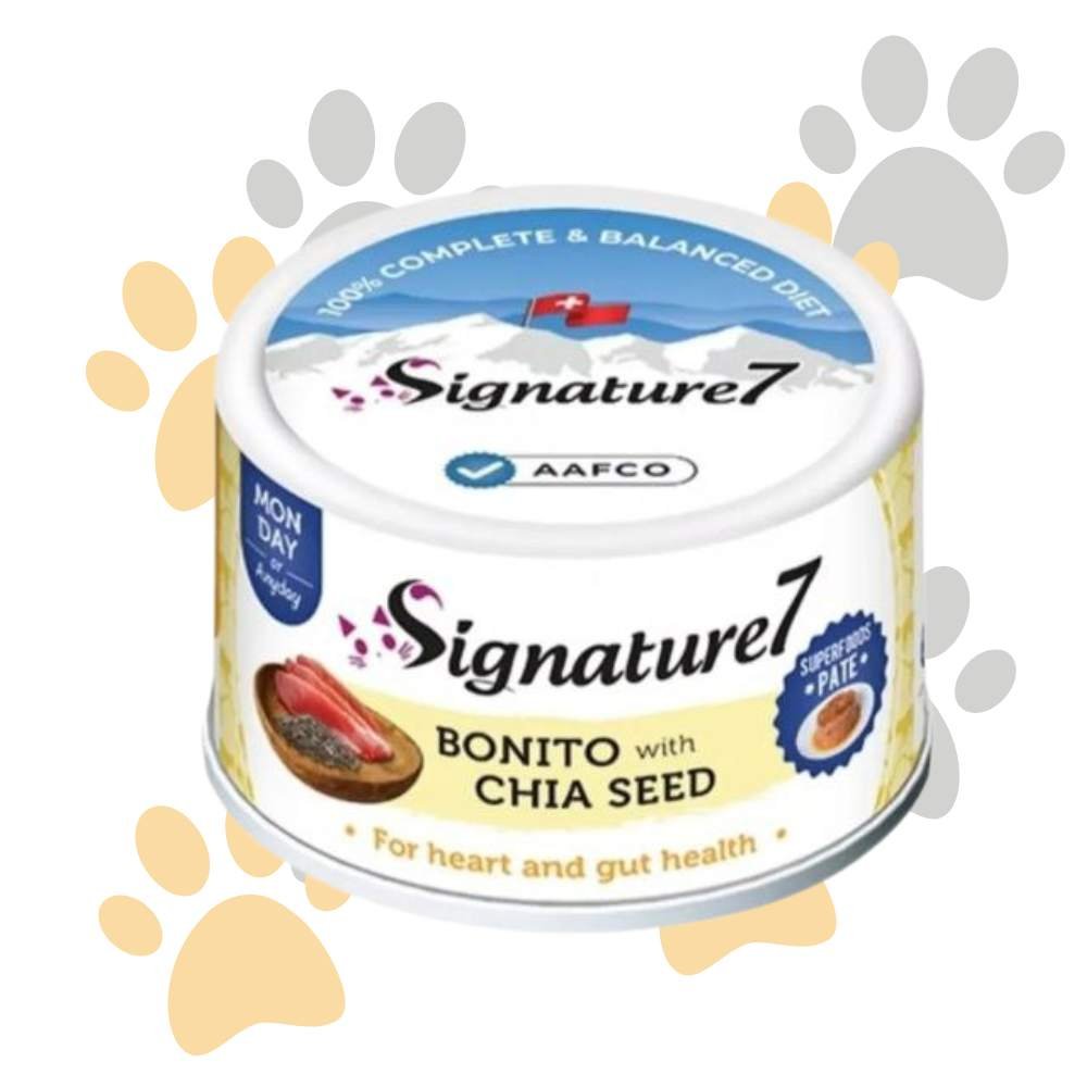 سجنتشر 7 باتيه بونيتو وبذور الشيا لصحة القلب والأمعاء | Signature7 Pate Can Bonito with Chia Seed - طعام قطط رطب لصحة القلب والهضم في مصر سجنتشر 7 باتيه بونيتو وبذور الشيا لصحة القلب والأمعاء | Signature7 Pate Can Bonito with Chia Seed - طعام قطط رطب لصحة القلب والهضم في مصر