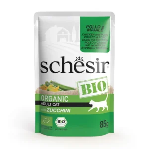 : شيزر بيو طعام عضوي للقطط البالغة بالدجاج والخنزير مع الكوسا | Schesir Bio Organic Adult Cat Chicken and Pork with Zucchini - أكل قطط عضوي رطب مع الخضروات