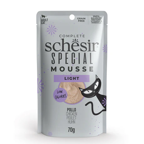 شيزر سبيشل موس لايت بالدجاج للقطط البالغة | Schesir Special Mousse Light Chicken Adult Cat - طعام قطط رطب قليل السعرات، خالي من الحبوب