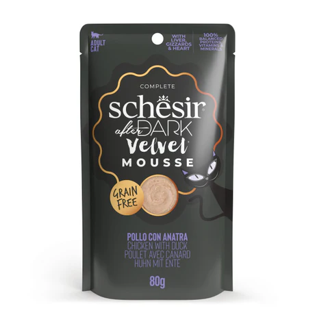 شيزر أفتر دارك فيلفت موس بالدجاج والبط | Schesir After Dark Velvet Mousse Chicken with Duck - طعام قطط رطب فاخر، غني بالأعضاء، خالي من الحبوب