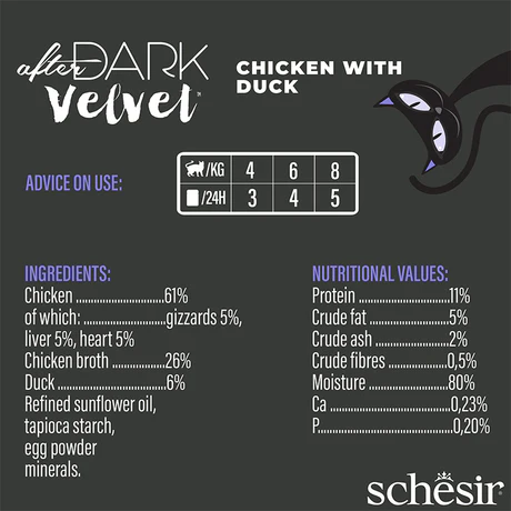 شيزر أفتر دارك فيلفت موس بالدجاج والبط | Schesir After Dark Velvet Mousse Chicken with Duck - طعام قطط رطب فاخر، غني بالأعضاء، خالي من الحبوب